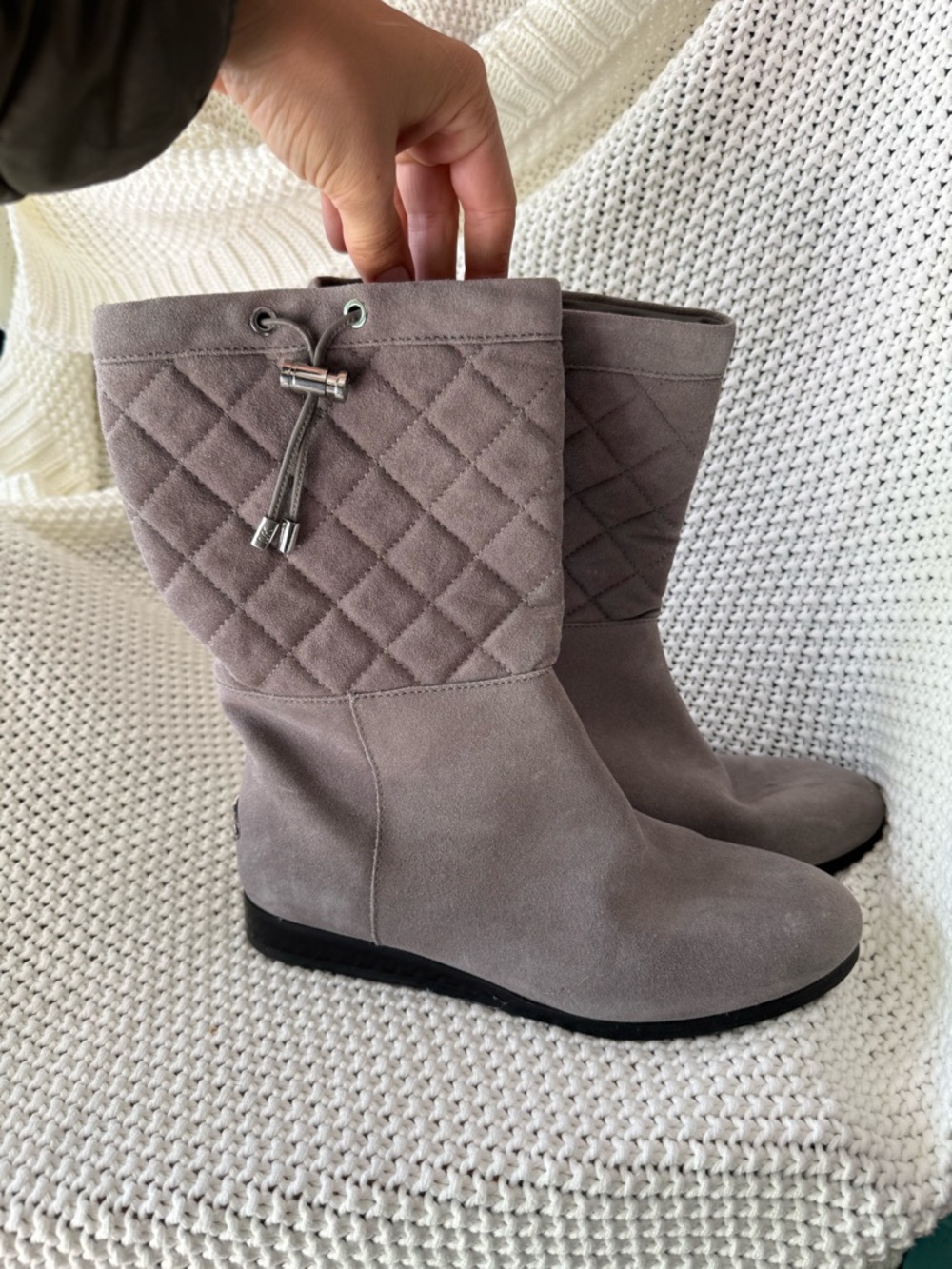 Michael Kors Quilted Suede Mid-Calf Boots in Taupe